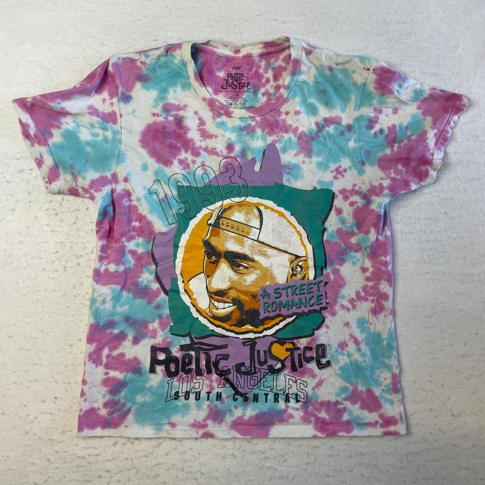 Poetic Justice Graphic T-Shirt Womens Large Multicolor Tie Dye Tupac 1993‎ Movie